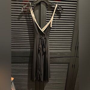 Elegant Black and Champagne Wrap Dress